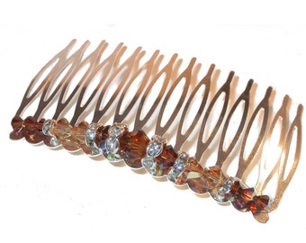 2-Tone BROWN TOPAZ Crystal Hair Comb Swarovski Crystal Elements Handcrafted Formal Prom