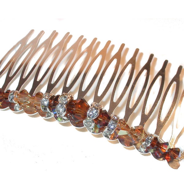 2-Tone BROWN TOPAZ Crystal Hair Comb Swarovski Crystal Elements Handcrafted Formal Prom