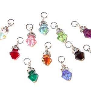 Swarovski Crystal Charm BIRTHSTONE Dangle 8mm Sterling Silver Elements CHOOSE MONTH
