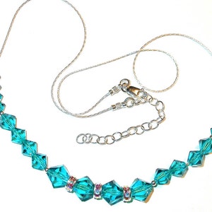 BLUE ZIRCON Petrol Kristall Halskette Sterling Silber Swarovski Elements Handgefertigt