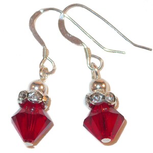 SIAM RED Crystal JULY Birthstone Earrings 8m Sterling Silver Swarovski Elements Clip-on & Pierced