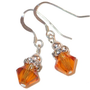 Golden TOPAZ Crystal NOVEMBER Birthstone Earrings 8m Sterling Silver Swarovski Elements Clip-on & Pierced