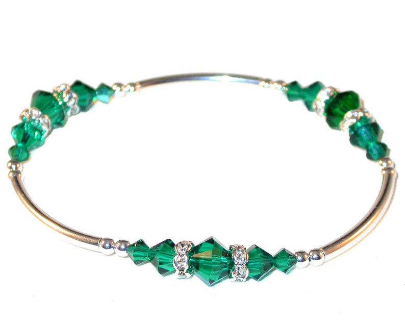 Emerald GREEN Crystal Bracelet Stretch Sterling Silver | Etsy