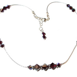 Tobillera Cristal Swarovski Bali Plata Esterlina ROJO GRANATE Hecho a mano