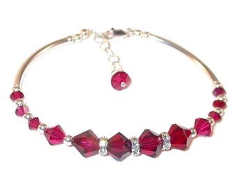 SIAM RED Crystal Bracelet Sterling Silver Handcrafted Swarovski Elements