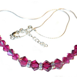 Pink FUCHSIA Crystal Necklace Swarovski Elements Sterling Silver Handcrafted