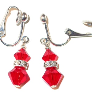 LIGHT SIAM RED Crystal Earrings Sterling Silver Dangle Swarovski Elements - Clip-on or Pierced