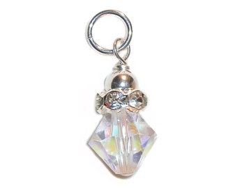 April Birthstone Charm CLEAR AB  Dangle 8mm Sterling Silver Swarovski Crystal Elements