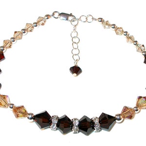 Dark Mocha BROWN Light Topaz Crystal Bracelet Swarovski Elements Sterling Silver