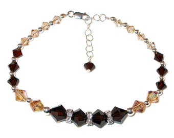 Dark Mocha BROWN Light Topaz Crystal Bracelet Swarovski Elements Sterling Silver