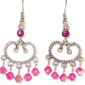 Crystal EARRINGS Swarovski Elements Silver Chandelier Earrings ROSE PINK