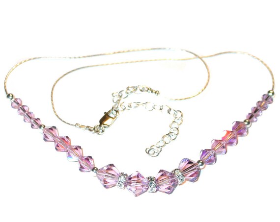 LIGHT AMETHYST Lavender Crystal Necklace Sterling Silver Swarovski Elements