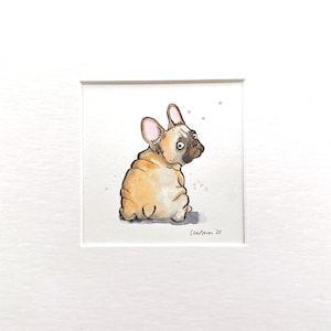 French Bulldog painting ‘Fawn Frenchie puppy’ Original ink & watercolour 8" x 8" artwork watercolor frenchie gift, cute fawn frenchie Art