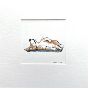 Cuadro de Corgi «Prioridades de Corgi». Obra original en tinta y acuarela de 20 x 20 cm. Regalo de acuarela de Corgi. Ilustración de un lindo perro de dibujos animados. Arte de Corgi.