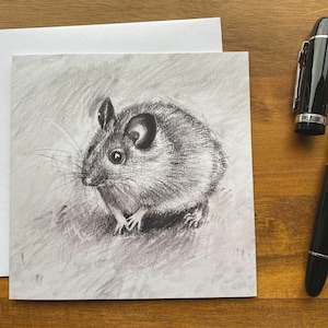 Maus Kunstkarte “Charcoal Mouse” - von einer originalen Kohlezeichnung einer Maus, Geburtstagskarte, niedliche Maus-Grußkarte
