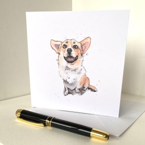 Carte de voeux Corgi - Peinture de chien Corgi lunatique à l'encre et à l'aquarelle Carte d'anniversaire Notelet/Merci vierge à l'intérieur