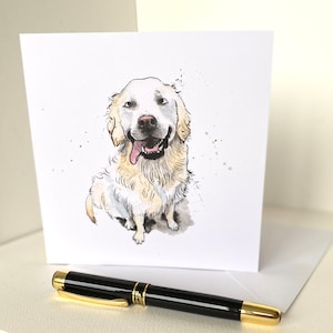 Carte de voeux Golden Retriever d'une peinture à l'encre et aquarelle d'un carte d'anniversaire de Retriever lunatique Notelet/Merci vierge à l'intérieur