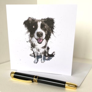 Carte de voeux de border collie d'une peinture à l'encre et aquarelle d'un chien de berger noir et blanc Anniversaire/Carte/Merci vierge à l'intérieur