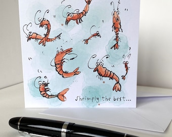 Shrimply the Best Prawn Card – Funny Watercolor Birthday Card