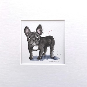 Frenchie painting ‘Black French Bulldog’ Original ink & watercolour 8" x 8" artwork watercolor frenchie gift, cute dog french bulldog Art