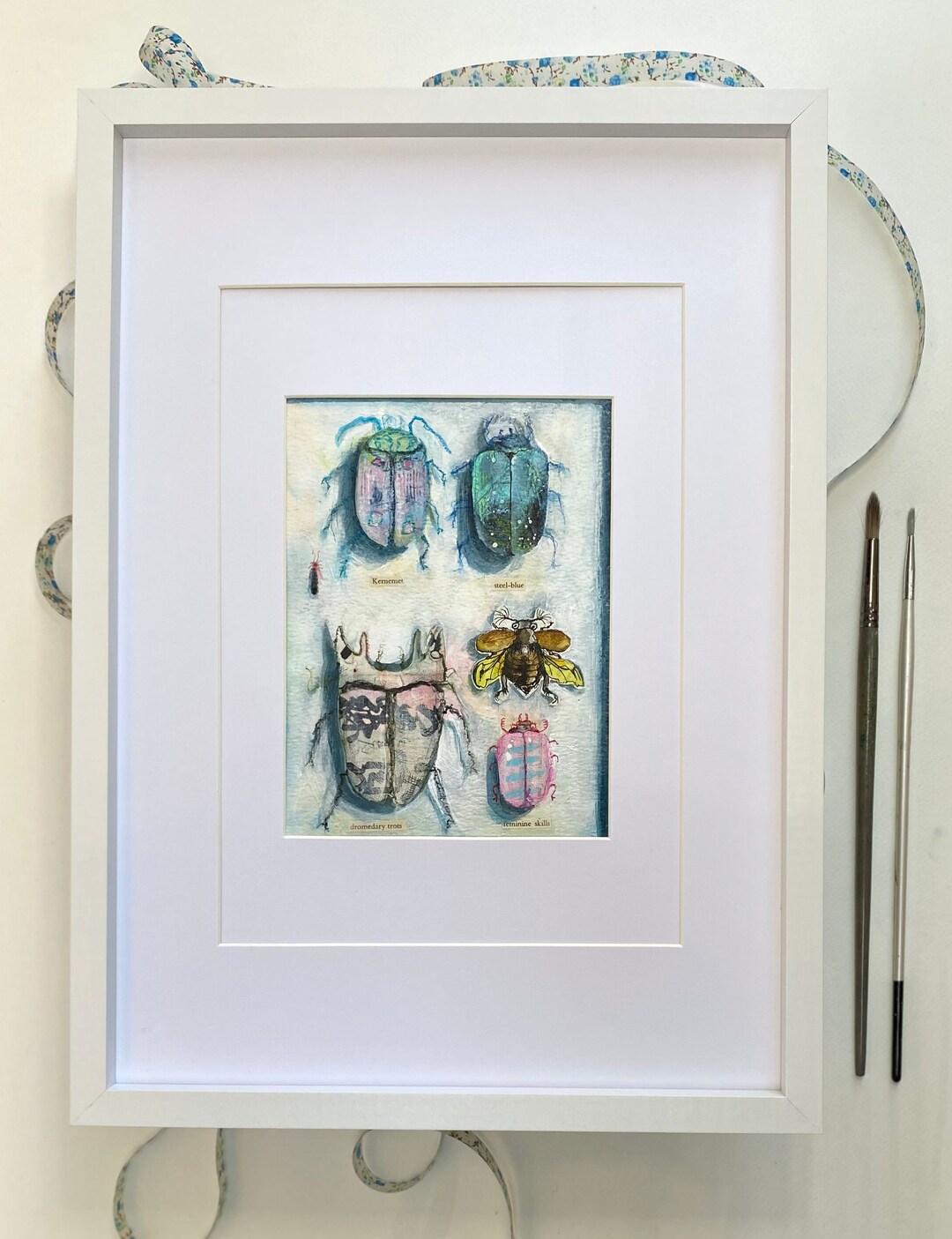 Framed Insect Art ‘#12 Bug Collection’ - Impressionist Mixed Media ...