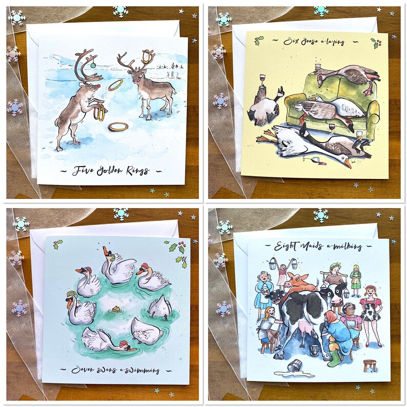 12 Days of Christmas Card Set/pack Collection of Twelve Funny