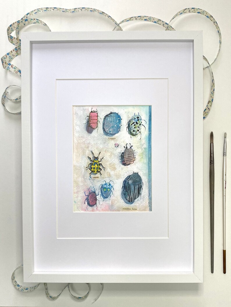 Framed Insect Art ‘#06 Bug Collection’ - Impressionist Mixed Media ...