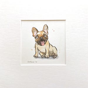 French Bulldog painting ‘Fawn Frenchie’ Original ink & watercolour 8" x 8" artwork watercolor frenchie gift, cute dog french bulldog Art
