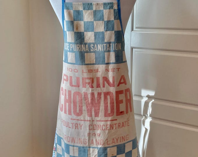 Purina Chowder Poultry Concentrate Blue Check Apron / Fits Sizes M-L-XL