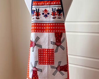 Upcycled Tablecloth Apron in Orange and Blue Fits Sizes S-M-L