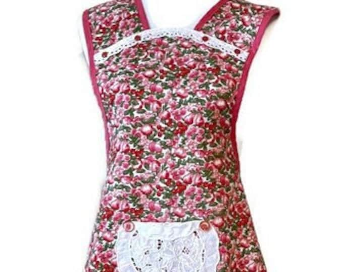 Coral Pink Fruit Print Old-Fashioned Apron Fits Sizes M-L