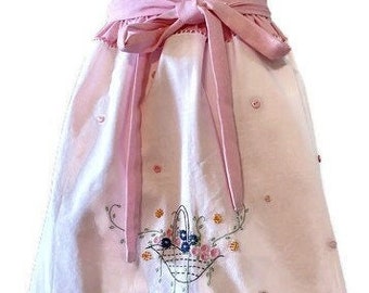 Pink Embroidered Dresser Scarf Half Apron - One Size