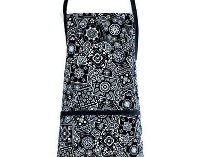 Black and White Handkerchief Print Child's Apron Fits Sizes 7-8 / Apron for Boys