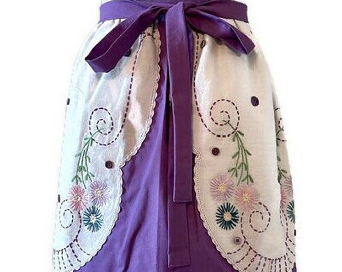 Purple Embroidered Dresser Scarf Half Apron - One Size