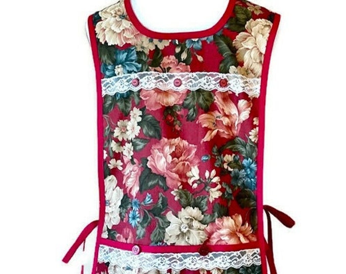 Cobbler Apron in Burgundy Floral Print Fits Sizes S, M or L