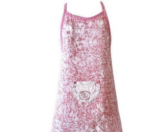 Pink and White Batik Preteen Apron Fits Sizes 10-12