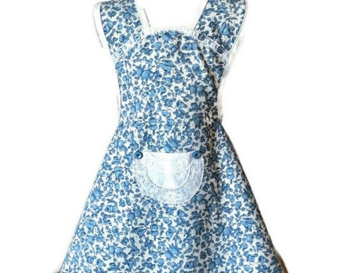 Turquoise Fruit Print Apron for Girls Fits Sizes 7-8