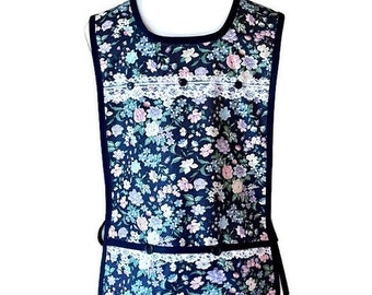 Dark Blue Floral Cobbler Apron Fits Sizes S, M or L