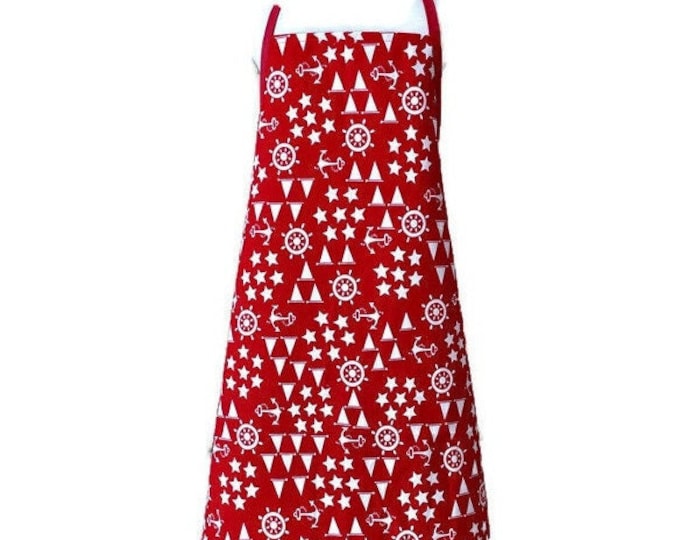 Red Sailing Print Child's Apron Fits Sizes 5-6