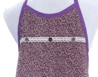 Purple Vine Print Preten Apron Fits Girls Sizes 10-12