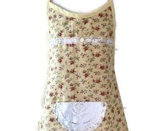 Yellow With Pink Floral Print Girl's Apron Fits Sizes 7-8