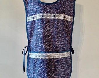 Pink Flowers on Dark Blue Cobbler Apron Fits Sizes 2X or 3X