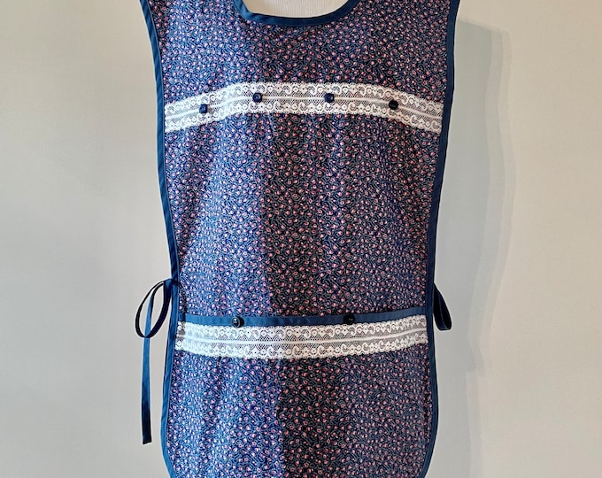 Pink Flowers on Dark Blue Cobbler Apron Fits Sizes 2X or 3X