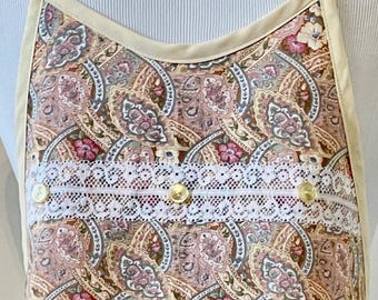 Light Yellow Paisley Print Preteen Apron Fits Sizes 10-12