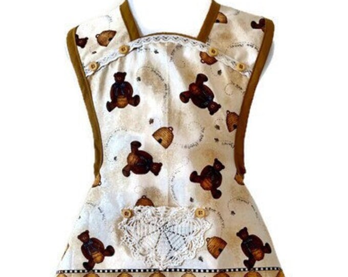 Teddy Bear Old-Fashioned Apron for Girls Fits Sizes 5-6