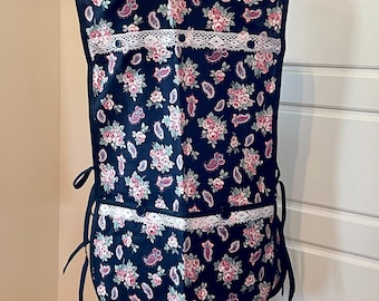 Black and Pink Floral Cobbler Apron Fits Sizes XL-1X