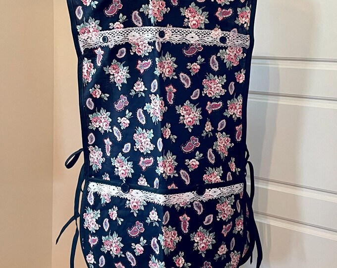 Black and Pink Floral Cobbler Apron Fits Sizes XL-1X
