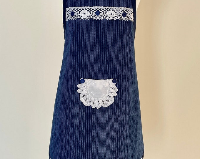 Navy Geometric Print Apron for Girls Fits Sizes 5-6