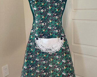 Green and Red Fruit Print Old-Fashioned Apron Fits Sizes L-XL