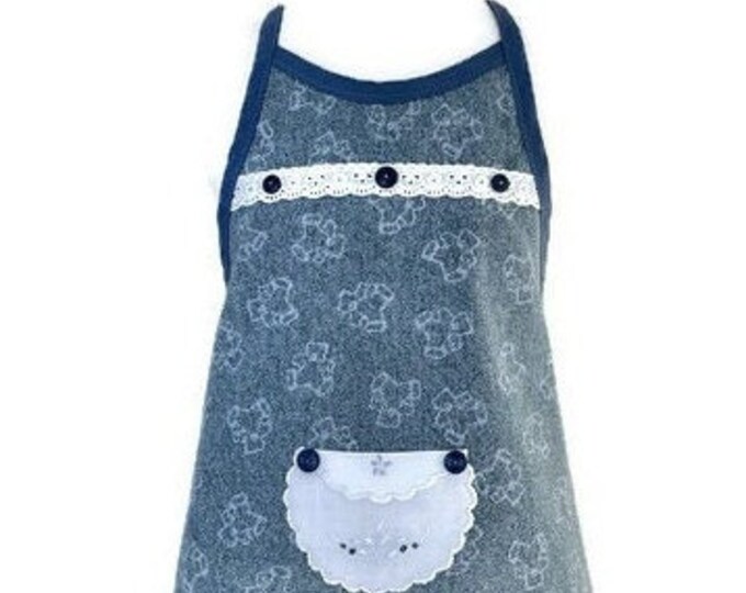 Teddy Bears on Blue Girl's Apron Fits Sizes 3-4